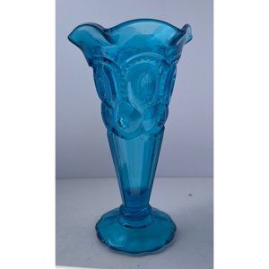 Vintage L E Smith Moon Stars Colonial Blue Glass Bud Vase USA